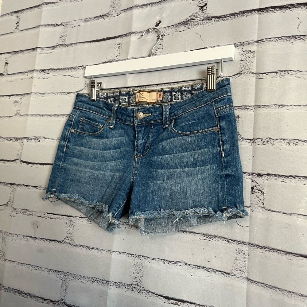 Paige Silver Lake High Rise Denim Cutoff Shorts Size 26 Y2K Blue Vintage Stretch - Picture 7 of 16